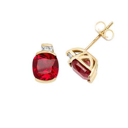 9ct Gold Cushion Created Ruby And White Sapphire Studs ES1200R