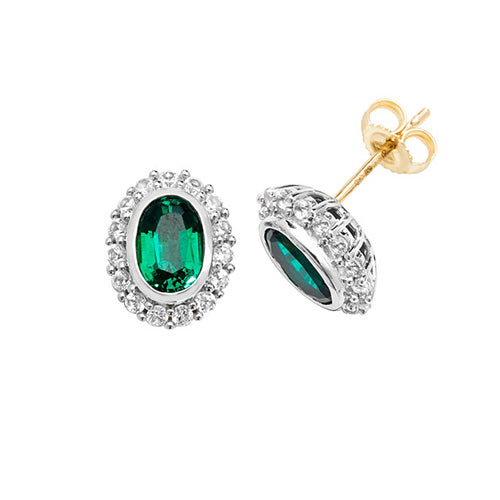 9Ct Gold Oval Created Emerald And White Sapphire Studs ES1203E