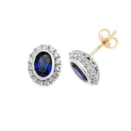9Ct Gold Oval Created Sapphire And White Sapphire Studs ES1203S