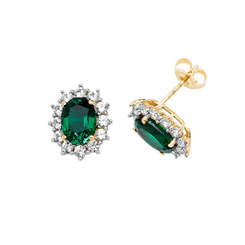 9Ct Gold Oval Created Emerald And White Sapphire Studs ES1204E