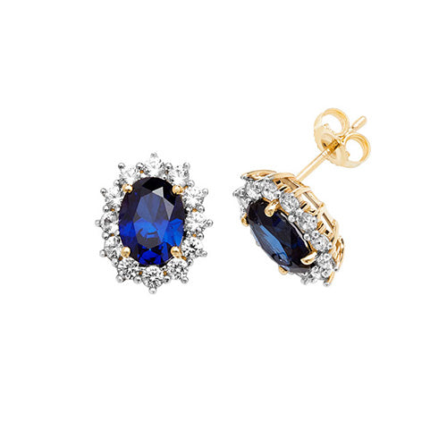 9Ct Gold Oval Created Sapphire And White Sapphire Studs ES1204S