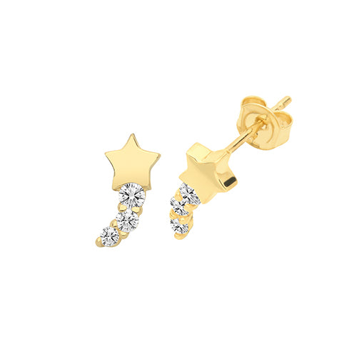 9Ct Gold Cz Shooting Star Studs ES1600