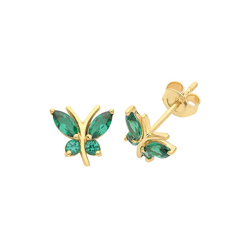9Ct Gold Green Cz Butterfly Studs ES1602E
