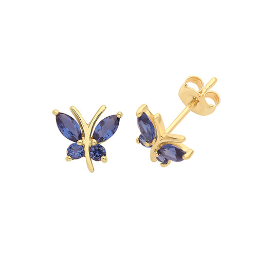 9Ct Gold Blue Cz Butterfly Studs ES1602S