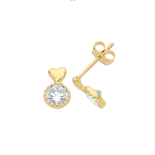 9Ct Gold Heart And Cz Cluster Studs ES1603