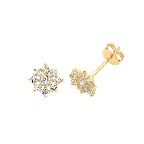 9Ct Gold Cz Flower Studs ES1605