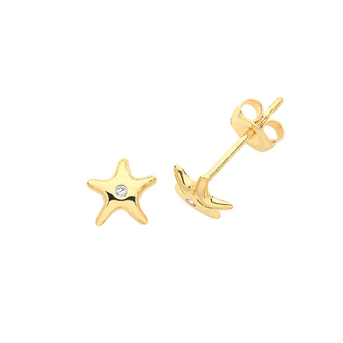 9Ct Gold Single Cz Set Starfish Studs ES1614