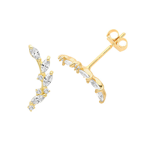 9Ct Gold Cz Leaf Climber Studs ES1627