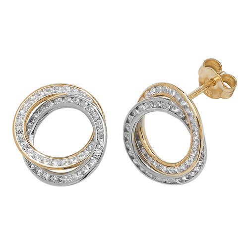 9Ct Gold 2 Tone Cz Entwined Circle Studs ES171
