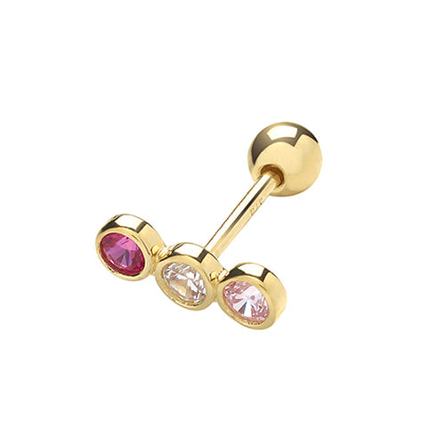 9Ct Gold White And Pink Cz Rubover Cartilage Stud - ES1915