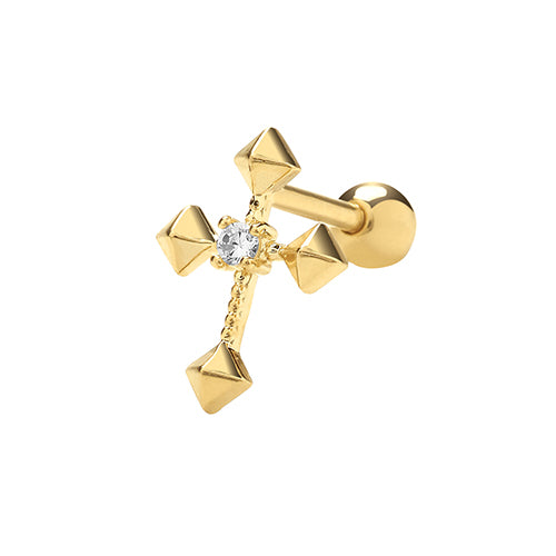 9Ct Gold Cz Set Cross Cartilage Stud - ES1943