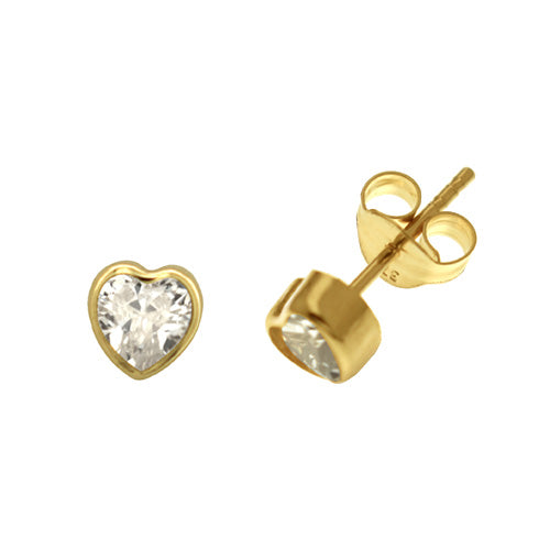 9Ct Gold Cz Rubover Heart Studs ES234S