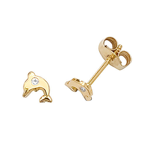 9Ct Gold Cz Set Dolphin Studs ES297