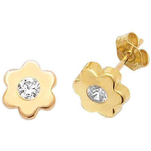 9Ct Gold Cz Set Flower Studs ES312