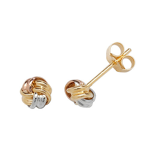 9Ct Gold Tricolour Knot Studs ES360