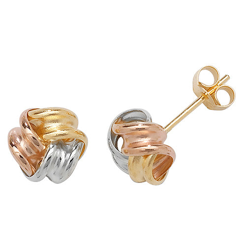 9Ct Gold Tricolour Knot Studs ES362