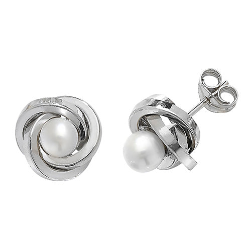 9Ct White Gold Pearl Orbital Studs - ES370W