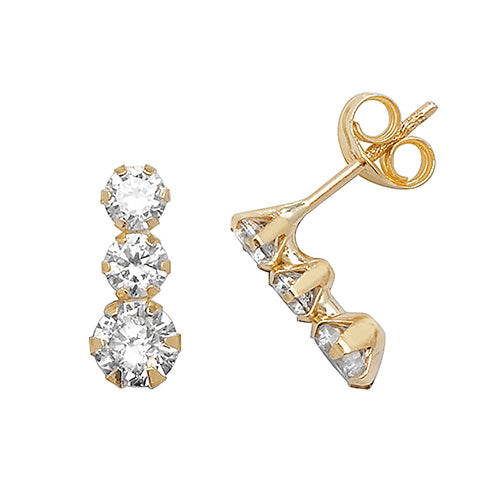 9Ct Gold Triple Cz Studs - ES375