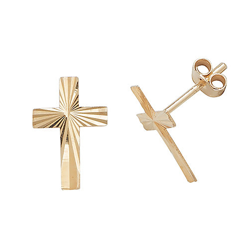 9Ct Gold Diamond Cut Cross Studs - ES414