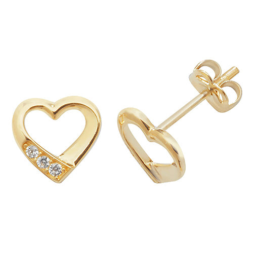 9Ct Gold Cz Open Heart Studs - ES432