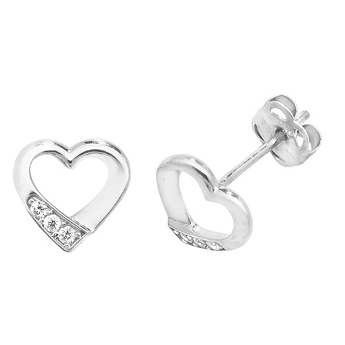 9Ct White Gold Cz Open Heart Studs - ES432W