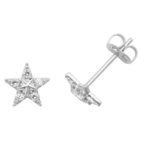 9Ct White Gold Cz Fishstar Studs - ES437W