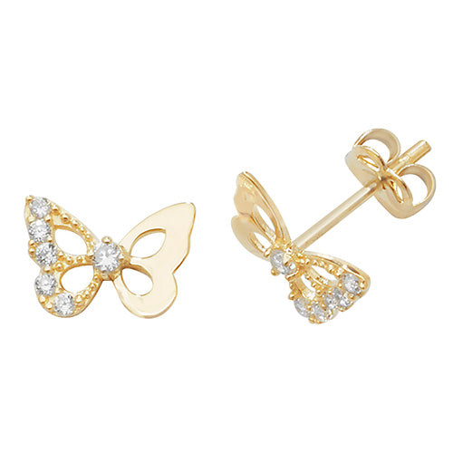 9Ct Gold Cz Butterfly Studs - ES444