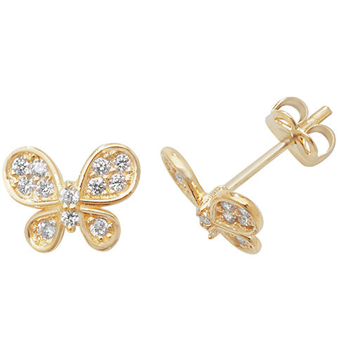 9Ct Gold Cz Butterfly Studs - ES447