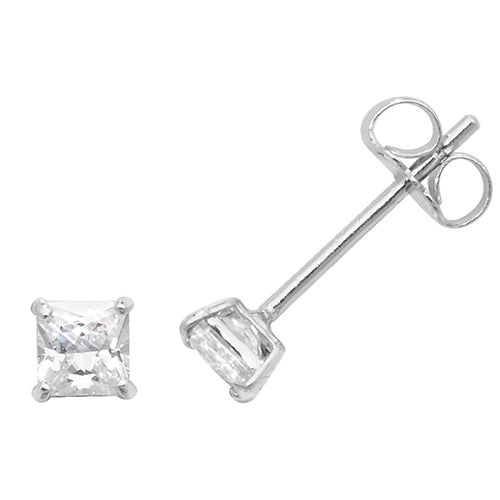 9Ct White Gold Square Cz Studs - ES466W