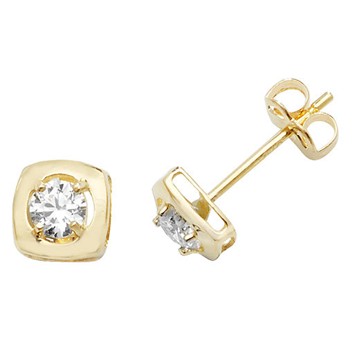 9Ct Gold Cz Square Studs - ES471