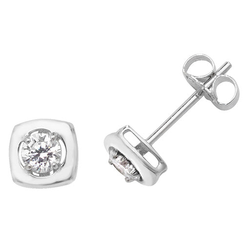 9Ct White Gold Cz Square Studs - ES471W