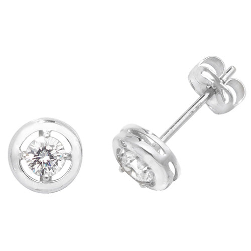 9Ct White Gold Cz Round Studs - ES472W