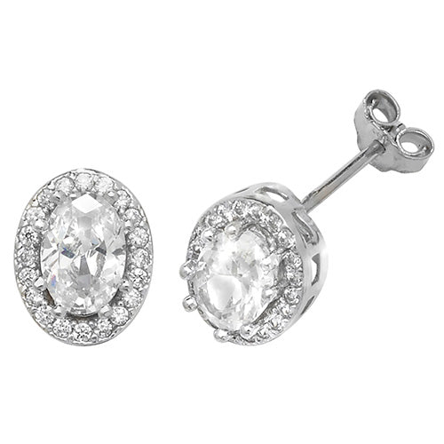 9Ct White Gold Cz Oval Halo Studs - ES475W