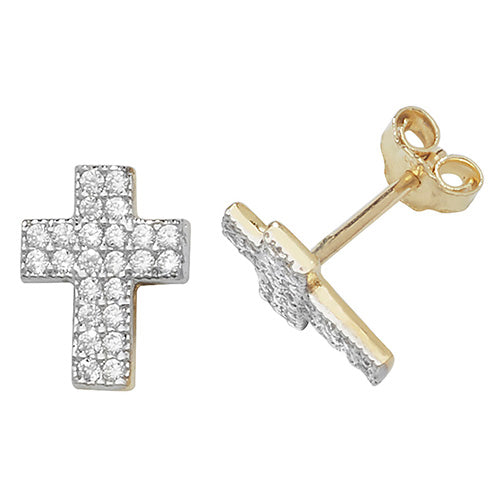 9Ct Gold Cz Cross Studs - ES479