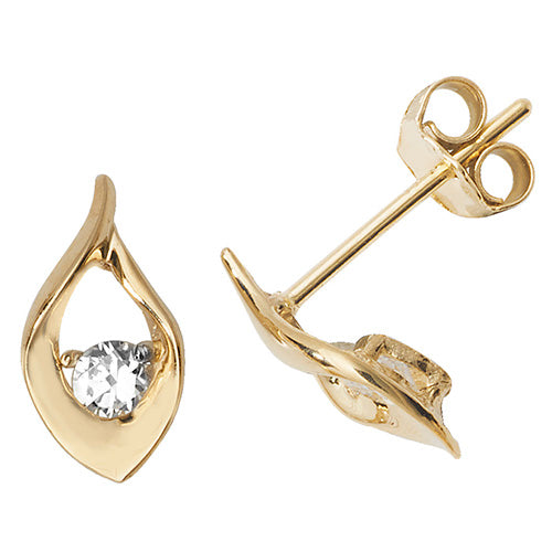 9Ct Gold Cz Set Teardrop Studs - ES487