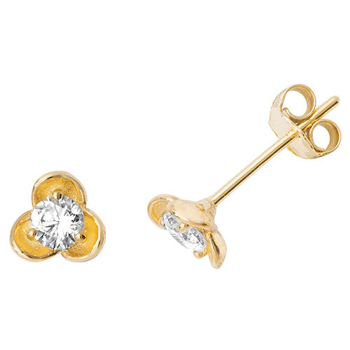 9Ct Gold Cz 3 Petal Studs - ES490