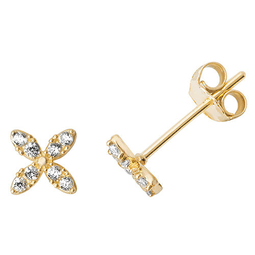 9Ct Gold Cz Flower Studs - ES499