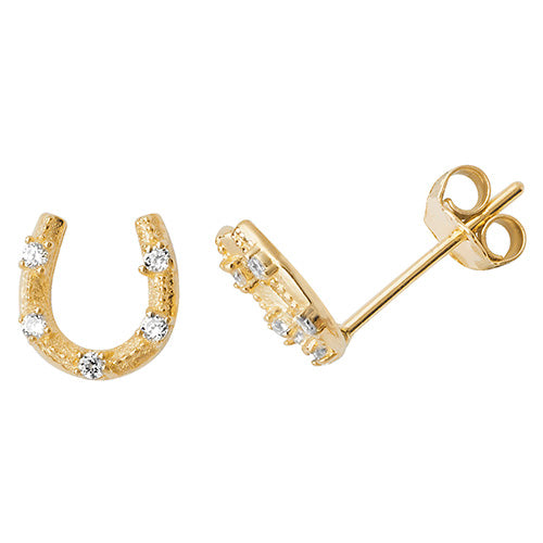 9Ct Gold Cz Horseshoe Studs - ES506