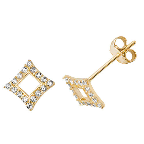 9Ct Gold Cz Diamond Shape Studs - ES509