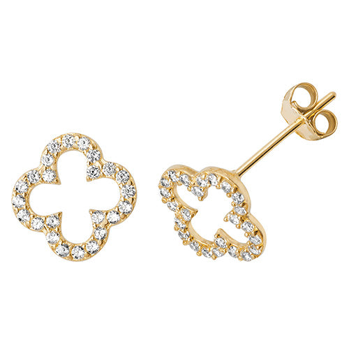 9Ct Gold Cz Open Clover Studs - ES510