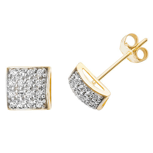 9Ct Gold Cz Square Studs - ES514