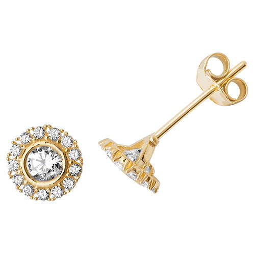 9Ct Gold Cz Round Halo Studs - ES516