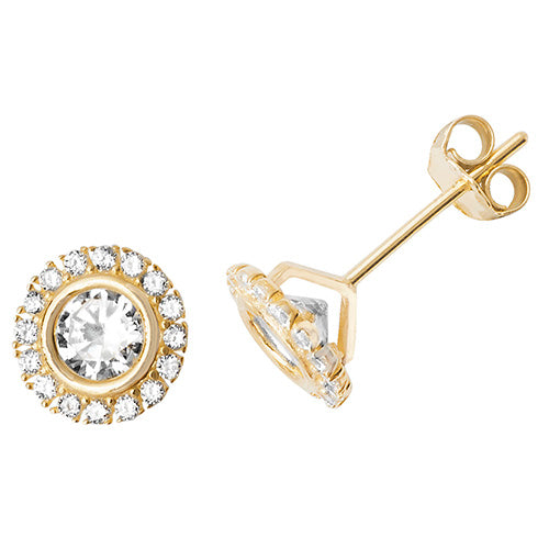 9Ct Gold Cz Round Halo Studs - ES517