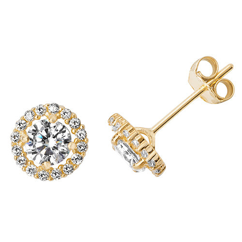 9Ct Gold Cz Round Halo Studs - ES519