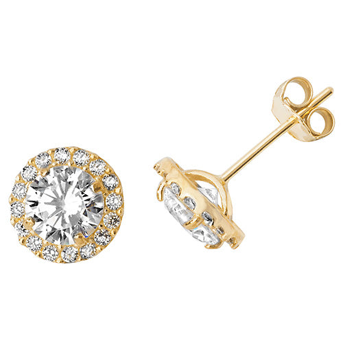 9Ct Gold Cz Round Halo Studs - ES520