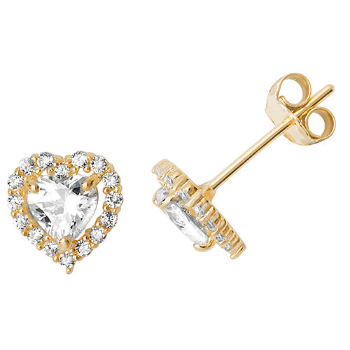 9Ct Gold Cz Halo Heart Studs - ES524