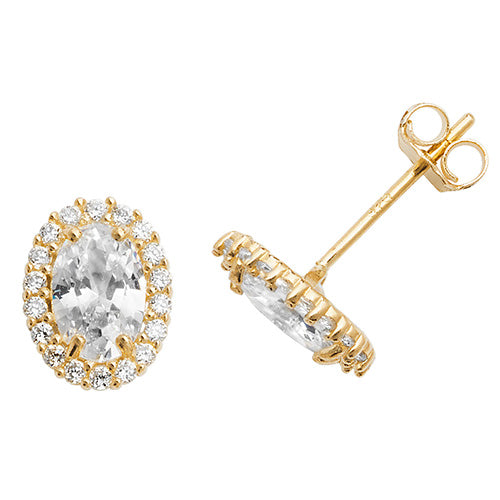 9Ct Gold Oval Cz Halo Studs - ES525