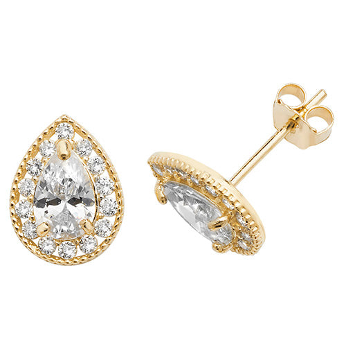 9Ct Gold Pear Shape Cz Halo Studs - ES527