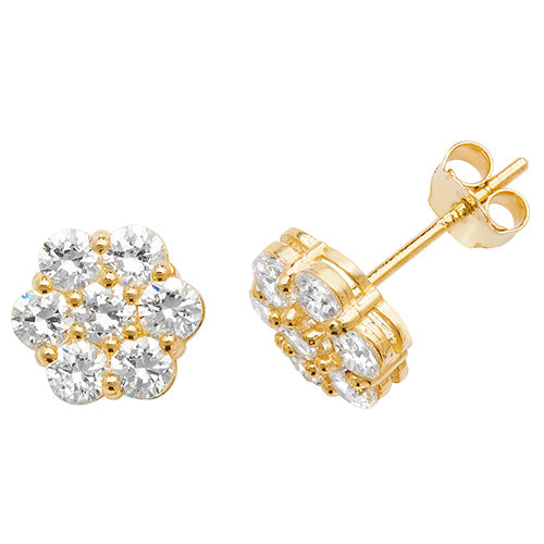 9Ct Gold Cz Flower Studs - ES529