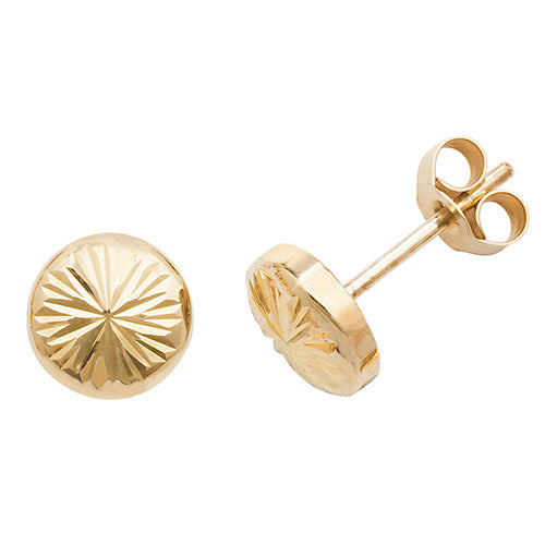 9Ct Gold Diamond Cut Button Studs - ES540